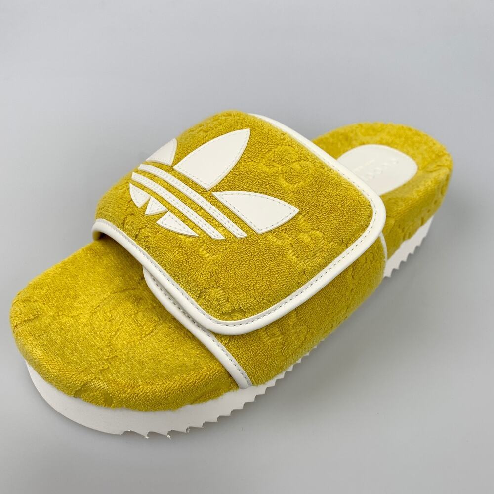 NIB Gucci x Adidas GG Platform Sandal Size 40 Slides Yellow - Picture 13 of 16
